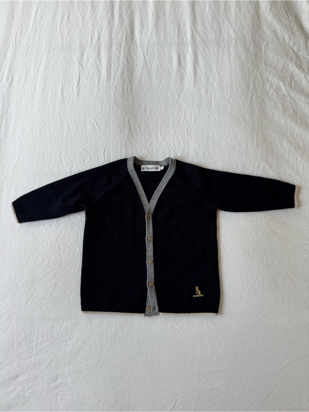 Bonpoint Navy Cardigan with Gray Trim